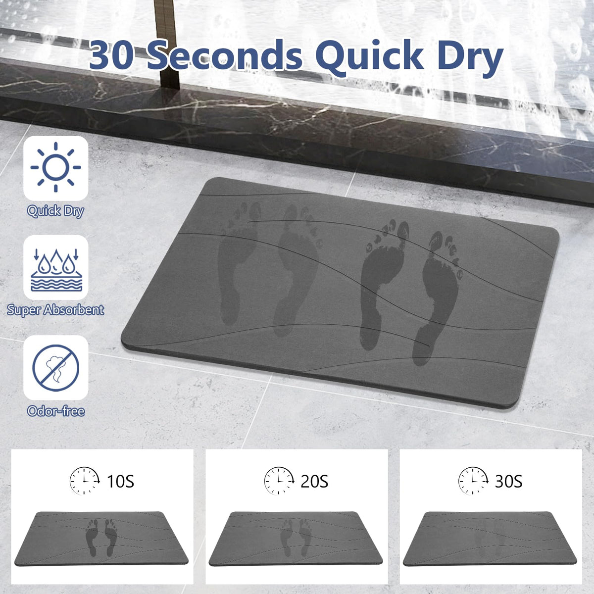 Ceecysaa 60 x 39cm Stone Bath Mat, Diatomaceous Earth Quick Dry Non Slip, Dark Gray 🍁 All In One Marketplace Canada