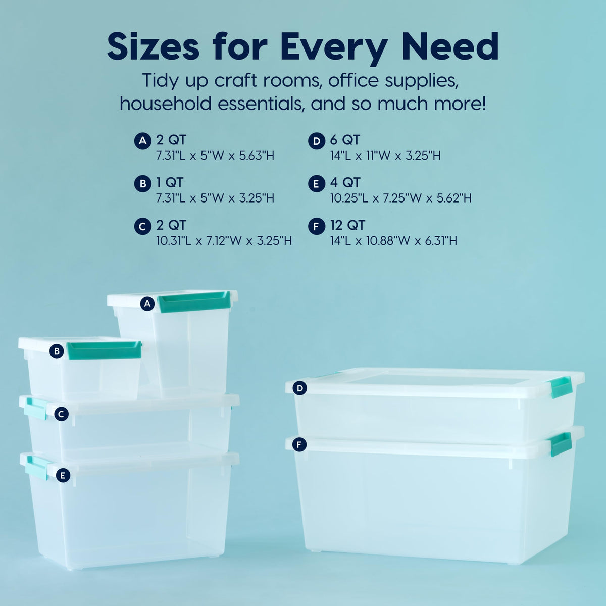 IRIS USA 11.4 L (12 US Qt) Large Deep Clip Box, 4 Pack, Clear Plastic Storage Container Bins with Latching Lids, Organizer for Home, Office and Classroom, Stackable Nestable, Seafoam Blue Buckles 🍁 All In One Marketplace Canada