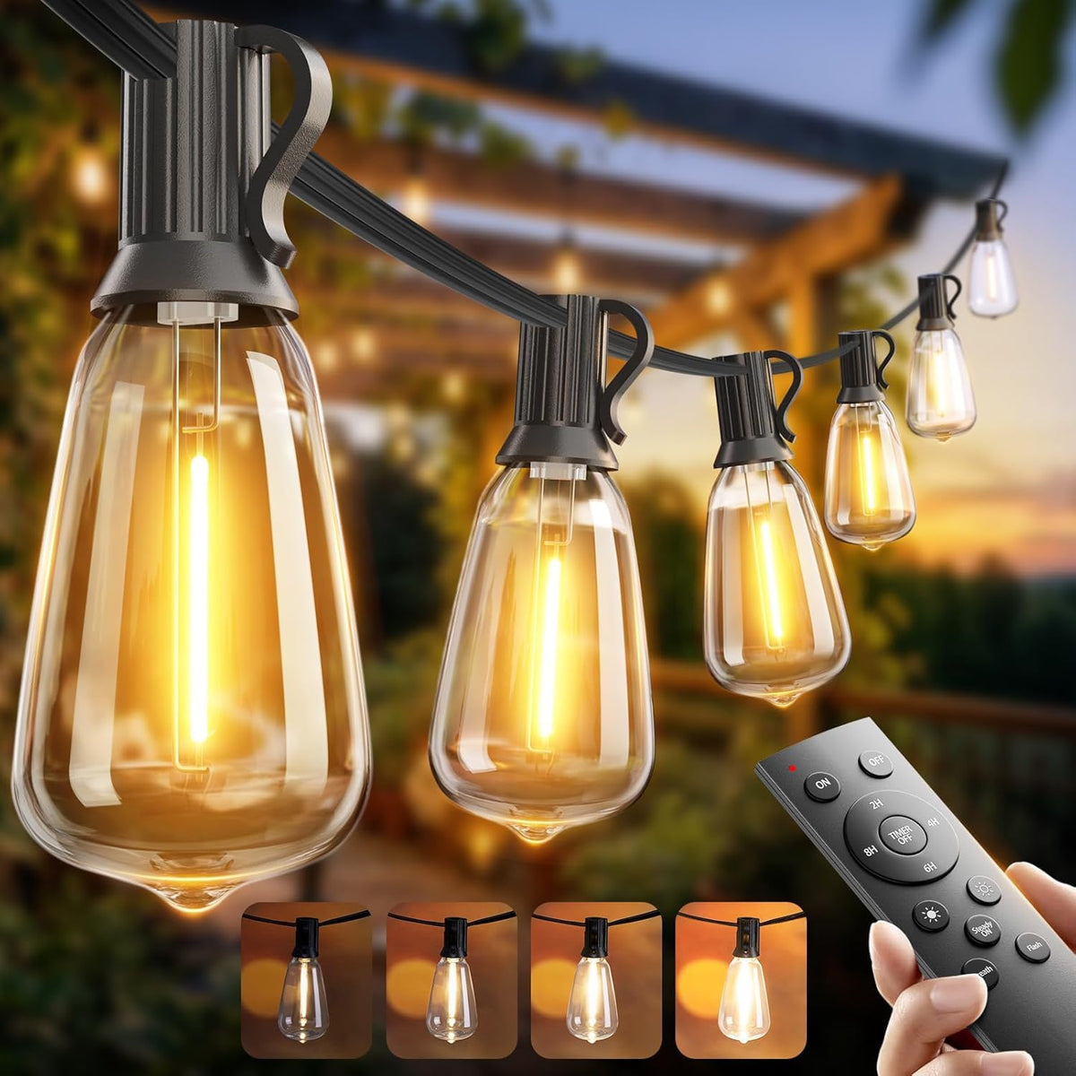 addlon 100FT (50FTx2) Outdoor String Lights Waterproof Shatterproof with 32 LED Edison Bulbs, Dimmable Connectable Patio Lights for Backyard Garden Balcony Party, Warm Yellow, Energy-Saving 🍁 All In One Marketplace Canada