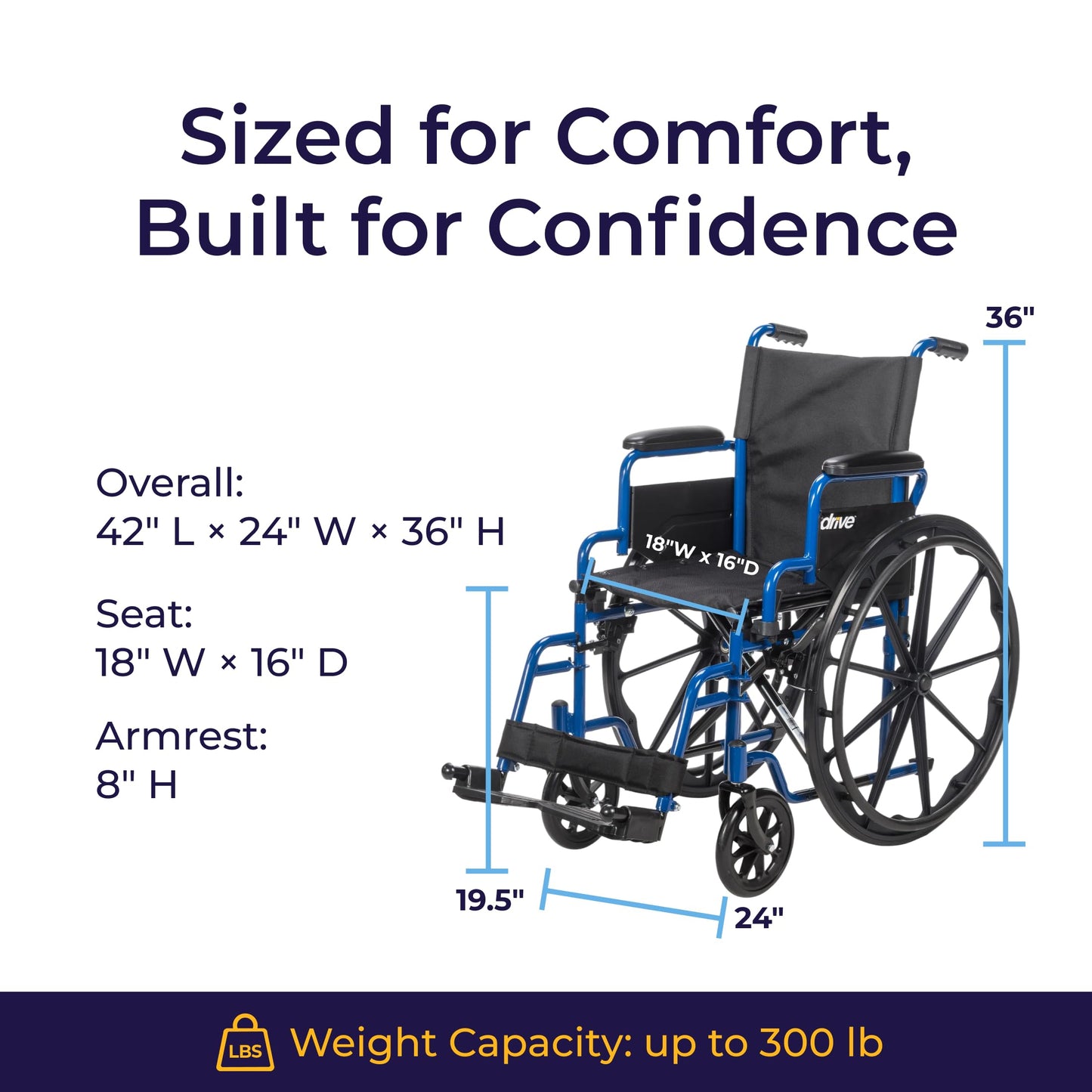 Drive Medical Single Axle Blue Streak Wheelchair, Flip Back Desk Arm, Swing Away Footrests, 18", 1 Count 🍁 All In One Marketplace Canada