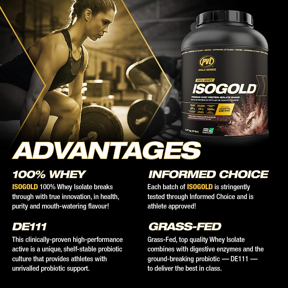PVL ISOGOLD – Grass Fed - Premium Isolate 100% Whey Protein Shake (2.27 kg (Pack of 1), Chocolate) 🍁 All In One Marketplace Canada