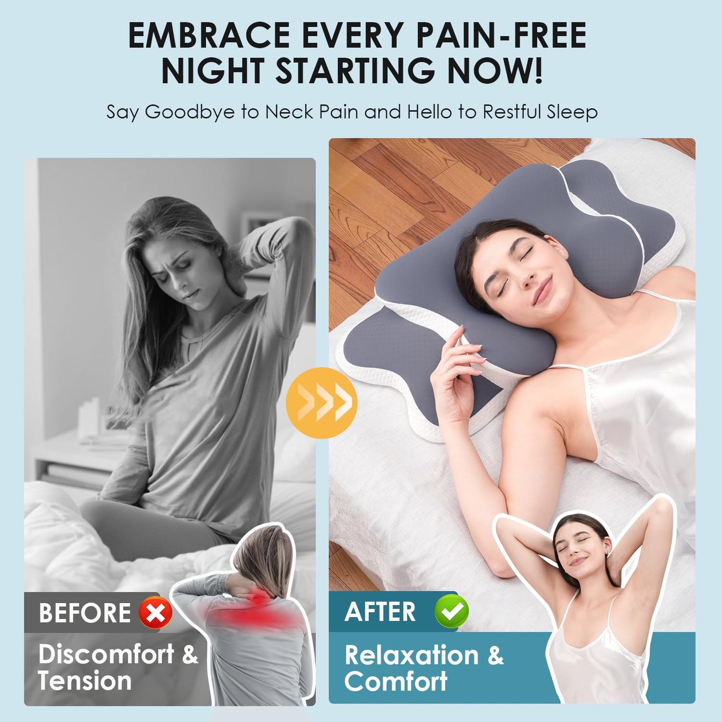 Delyoly Cervical Neck Pillow for Sleeping - Memory Foam Contour Pillow for Neck Pain Relief, Ergonomic Support for Side and Back Sleepers, Orthopedic Pillow with Breathable Ice Silk Cover（Gray） 🍁 All In One Marketplace Canada