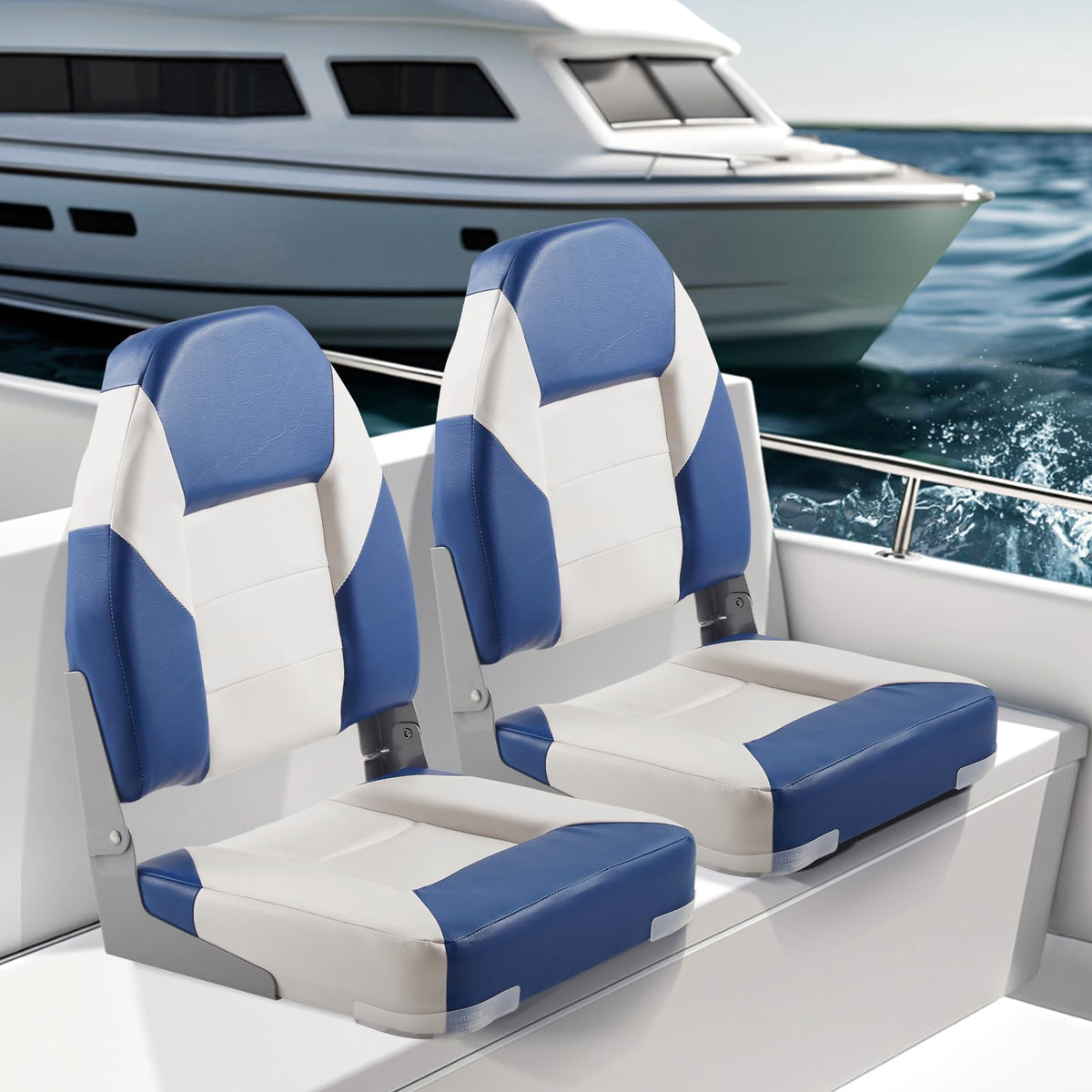 VEVOR High Back Boat Seats, 21.85" Folding Chair with Thickened Sponge Padding and Hinge, Fold-Down Captain Chairs for Fishing, Sightseeing, Speedboat, Canoe, 2-Pack 🍁 All In One Marketplace Canada