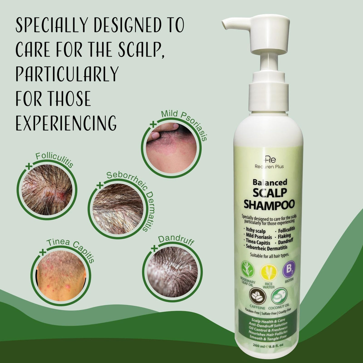 Folliculitis Shampoo Seborrheic Dermatitis Psoriasis Shampoo: Scalp Dandruff, Dry Scalp & Flake Control — Sulfate-Free, Nourishing with Salicylic Acid, Piroctone Olamine, Rice Water, Rosemary Oil 260ml 🍁 All In One Marketplace Canada