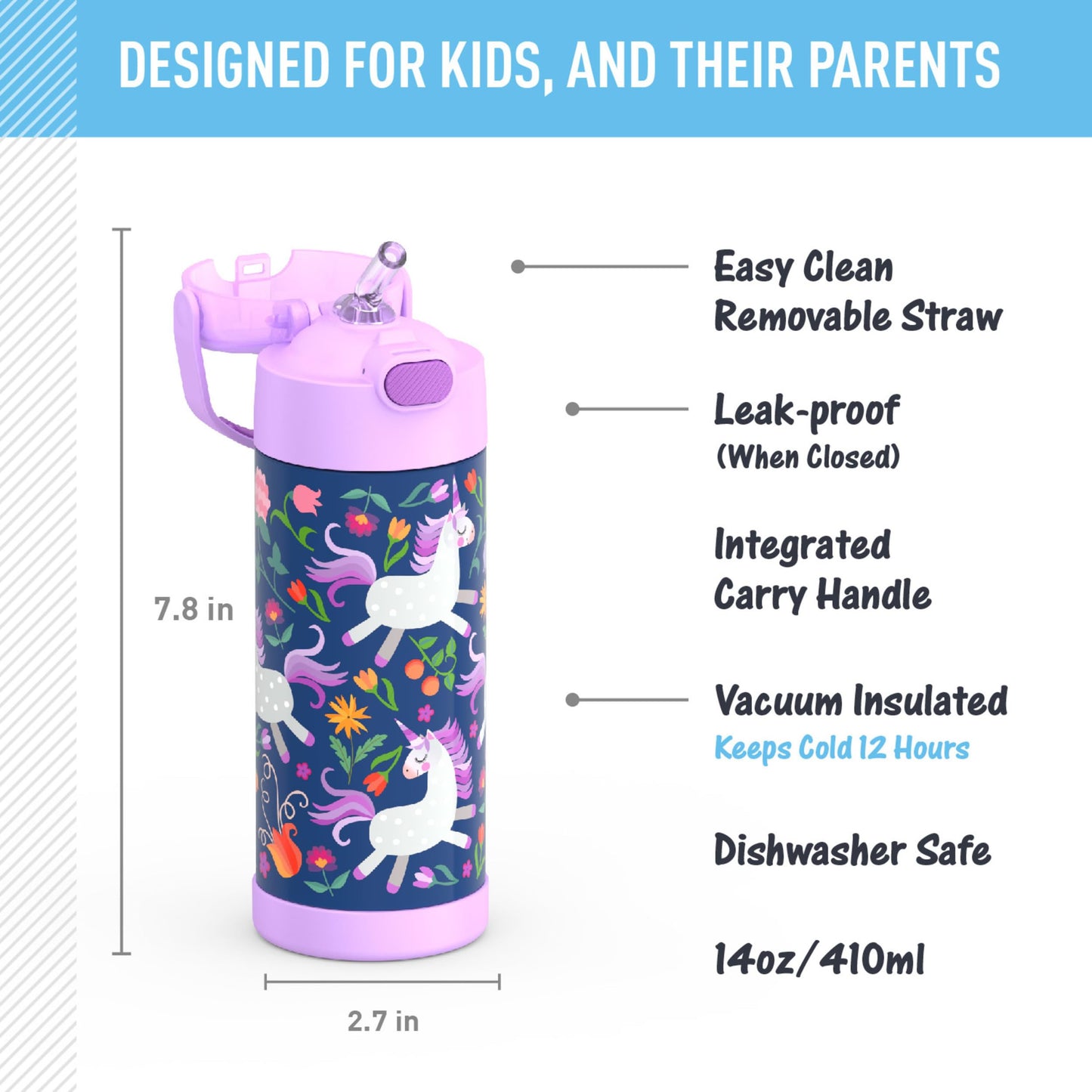 THERMOS FUNTAINER 14 Ounce Stainless Steel Vacuum Insulated Bottle, Unicorn Blooms 🍁 All In One Marketplace Canada