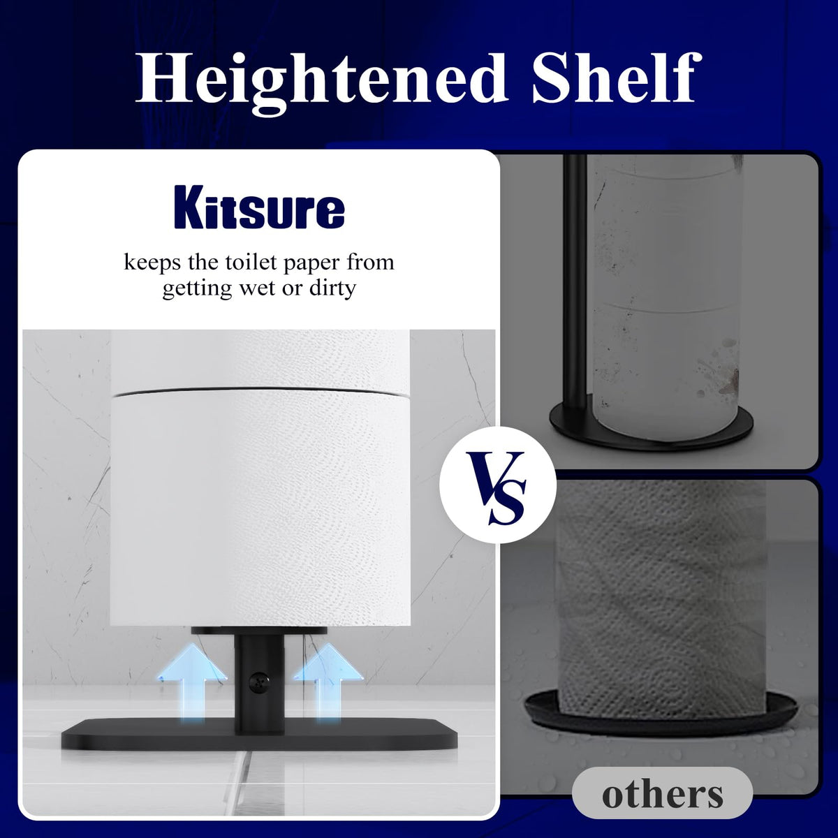 Kitsure Toilet Paper Roll Holder Free Standing – Rustproof Metal Toilet Paper Stand for 4 Rolls with Anti-Slip Base and Shelf for Phone & Small Items, Black, 63.0 x 23.5 x 15.0 cm 🍁 All In One Marketplace Canada