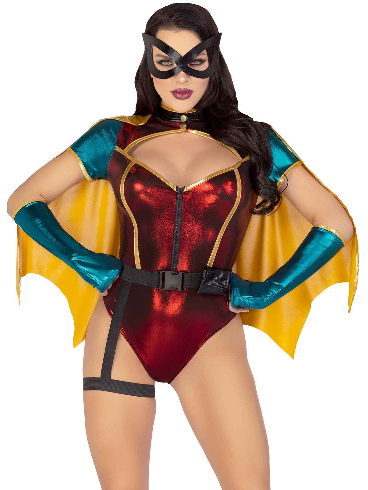 Leg Avenue Women’s 5 PC Sultry Sidekick Halloween Costume with Cape and Gloves, X-LARGE