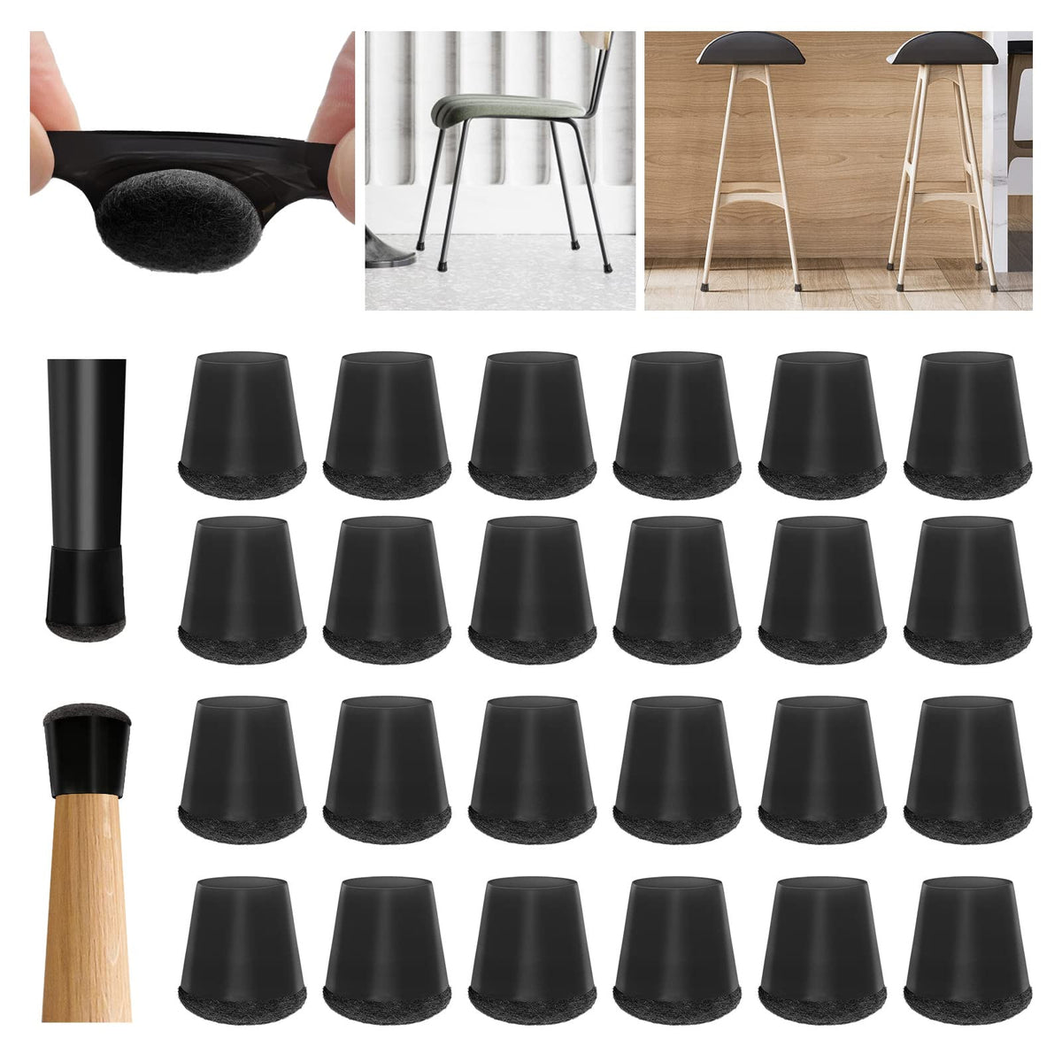 Meldel Silicone Chair Leg Floor Protectors Extra Small 24PCS - Furniture Felt Silicone Integrated Chair Foot Covers/Dark-Black/Rubber - Protect Floors from Scratches,Reduce Noise 🍁 All In One Marketplace Canada