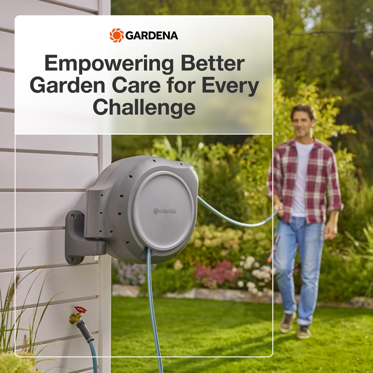 GARDENA 20502-80, Retractable Garden Hose Reel 75' x 1/2" Hose, Wall Mounted, Automatic Retraction & Length Lock for Easy Watering. Heavy Duty Swivel Bracket 180°, Includes Nozzle. Made in Europe 🍁 All In One Marketplace Canada