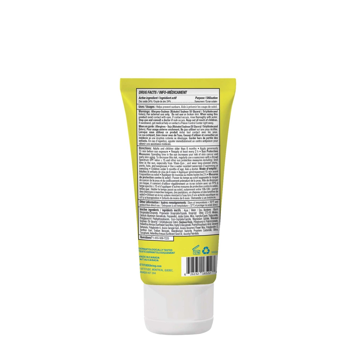 ATTITUDE Kids Mineral Sunscreen SPF 50, Broad Spectrum Zinc Oxide, EWG Verified, Mineral-Based, Non-Nano, Lightweight Cream for Face & Body, Gentle Formula, Unscented, 80 grams 🍁 All In One Marketplace Canada
