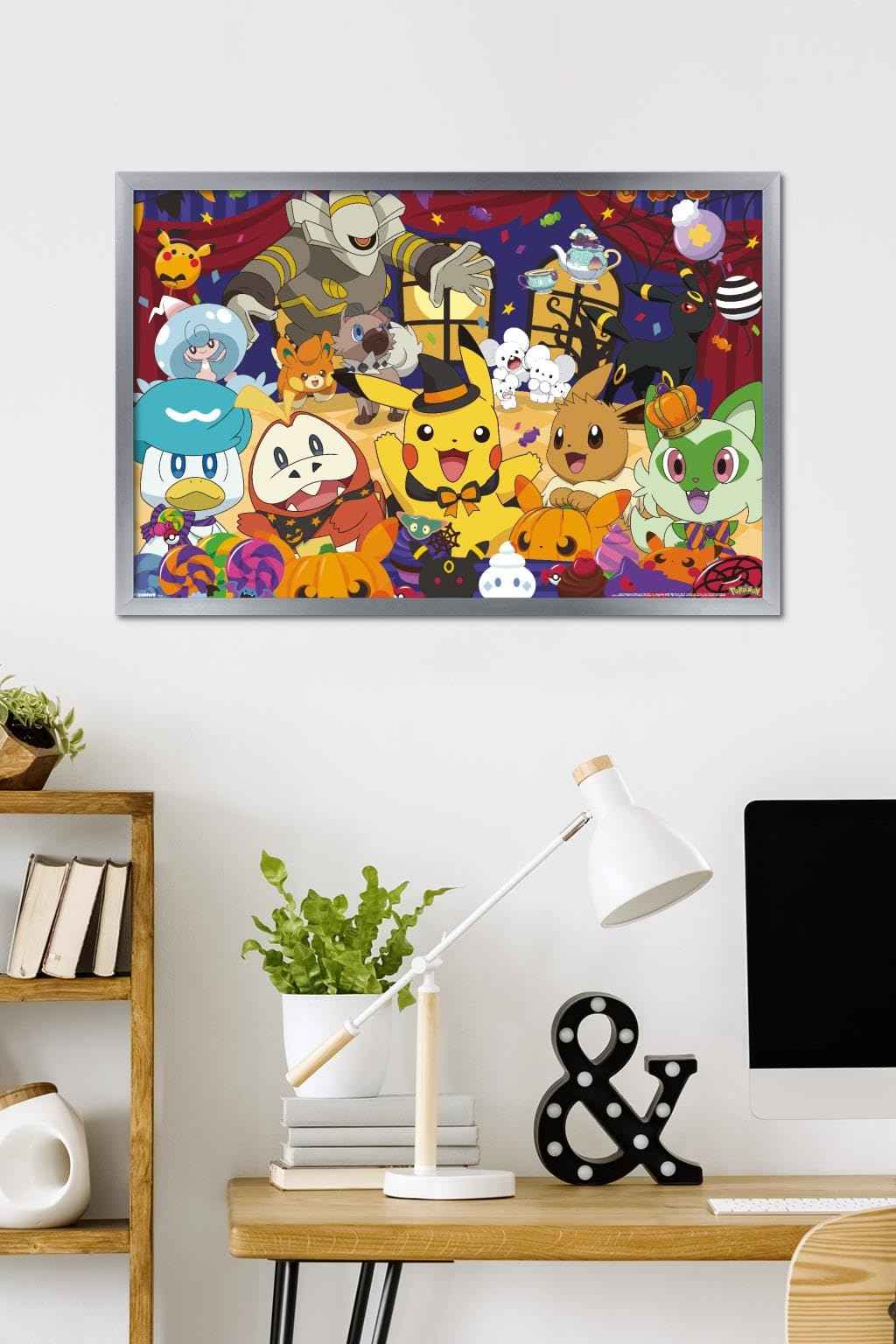 Pokémon: Halloween Party- Group Wall Poster, 34L" x 22.4W", Silver Framed Version