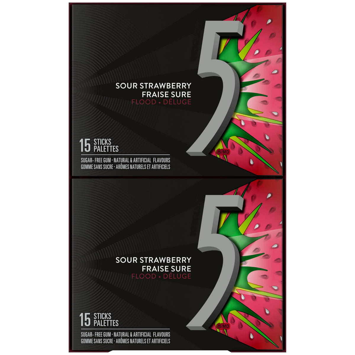 5 Gum Strawberry-Flood Flavoured Sugar Free Chewing Gum, 15 Sticks, 10 Packs 🍁 All In One Marketplace Canada