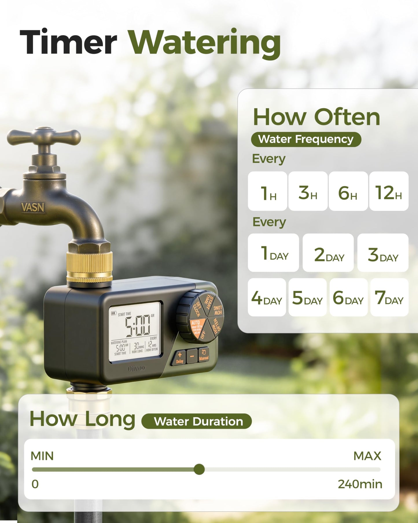 Diivoo Water Sprinkler Timer with Brass Inlet & Outlet, Irrigation Hose Timer with Weekly and Daily Frequency Irrigation, Rain Delay and Manual Watering for Lawns and Gardens 🍁 All In One Marketplace Canada