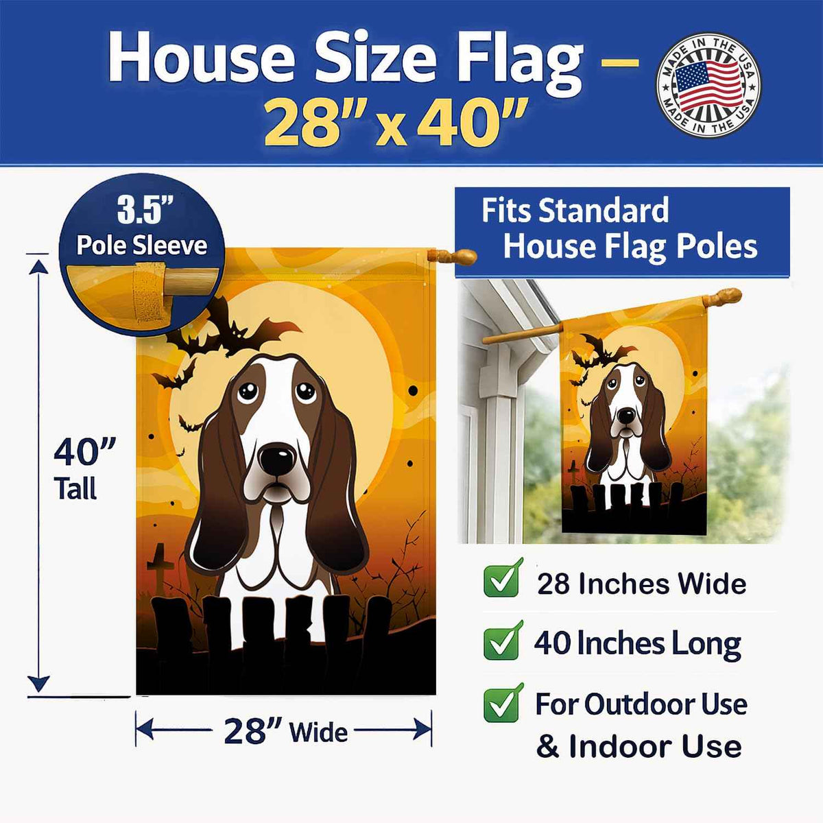 Caroline's Treasures BB1801CHF Halloween Basset Hound Canvas House Size Flag, Multicolor, Large