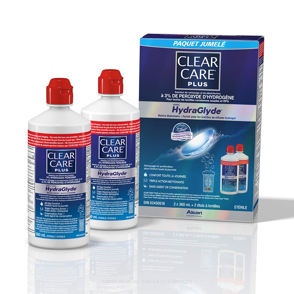CLEAR CARE® Plus With HydraGlyde Contact Lens Solution, Twin Pack Cleaning & Disinfecting Solution With Hydrogen Peroxide, 2 x 360 mL 🍁 All In One Marketplace Canada