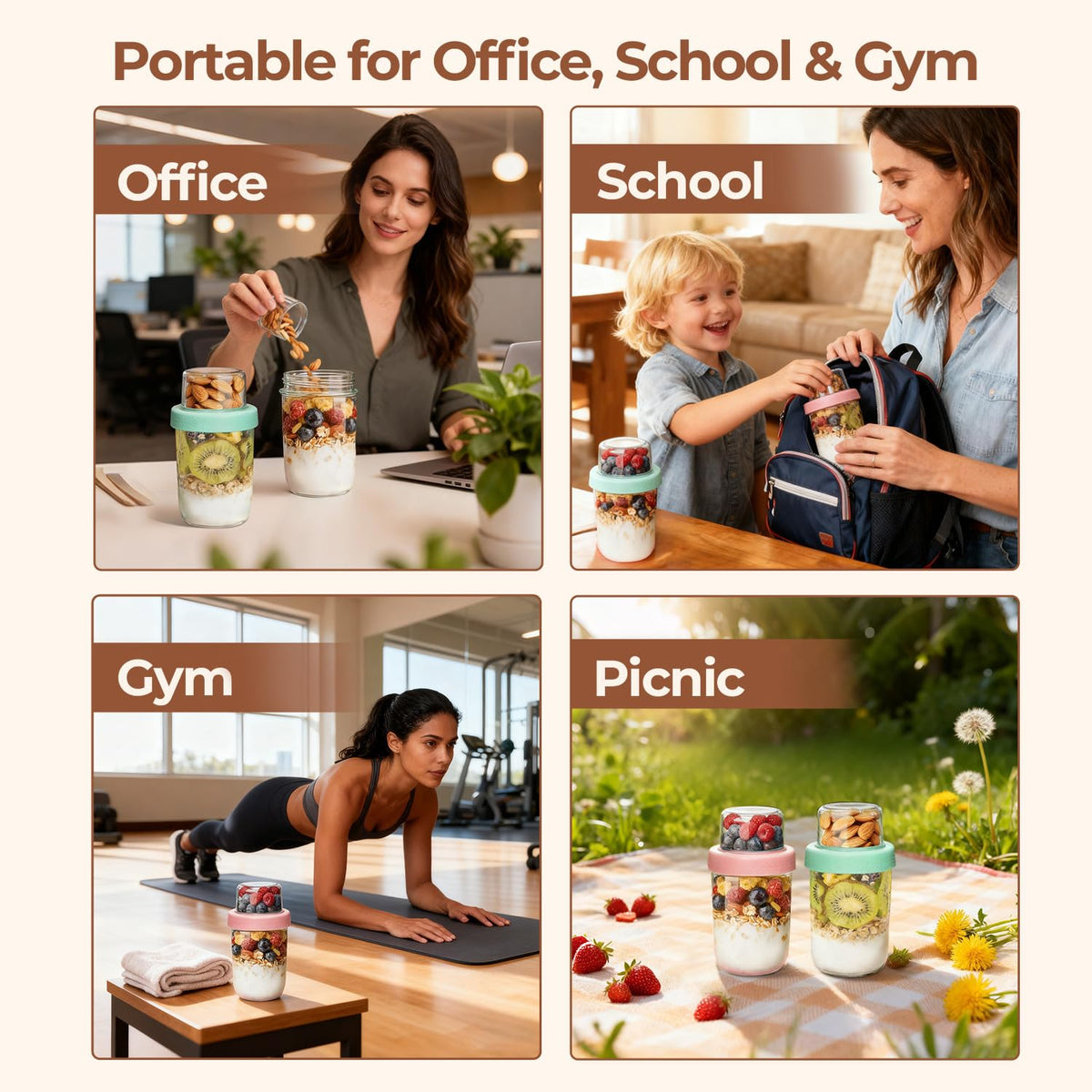 ComSaf Overnight Oats jars with Lids （16oz+4oz 2Pcs）, Dual-Laryer Chia Pudding Jars with Dry and Wet Separation, Yogurt Parfait Contianer for Oatmeal Cereal Nut Fruit, Meal Prep Glass Jars for Salad 🍁 All In One Marketplace Canada