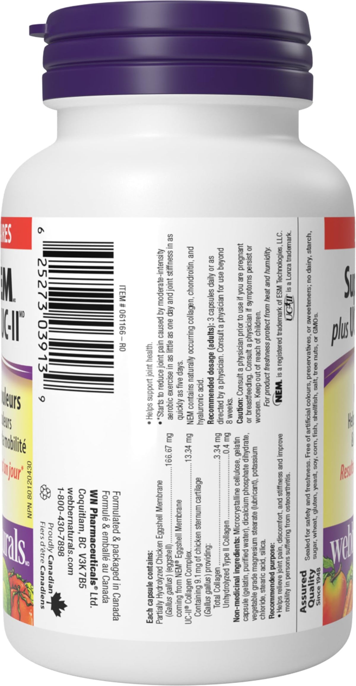 Webber Naturals Super NEM Plus UC-II Collagen, 90 Capsules, Eggshell Membrane to Help Relieve Joint Pain, Stiffness, and Mobility 🍁 All In One Marketplace Canada