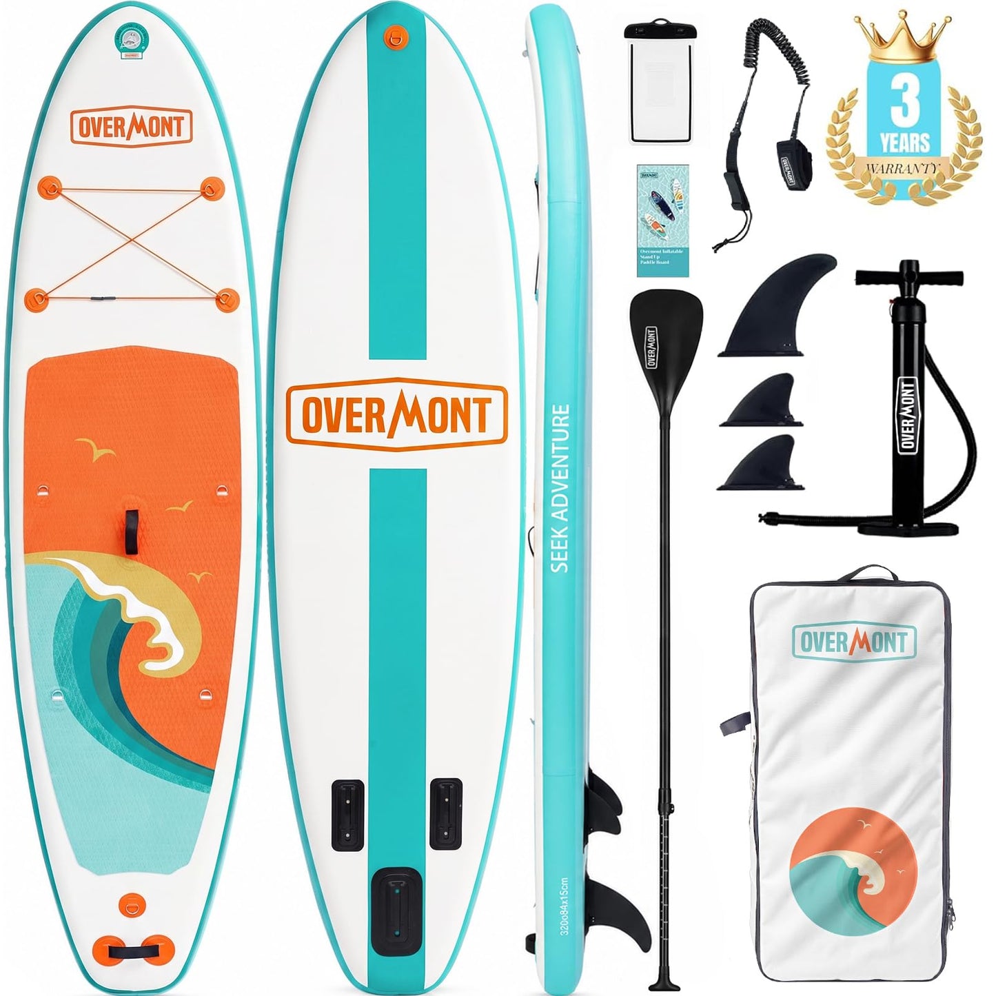 Overmont Inflatable Paddle Board 10'7" x 33" x 6", Extra Wide SUP for Adults & Beginners, 350 lb Stand Up Paddle Board with Adjustable Paddle, Pump, 3 Fins, Leash, Backpack & Repair Kit 🍁 All In One Marketplace Canada