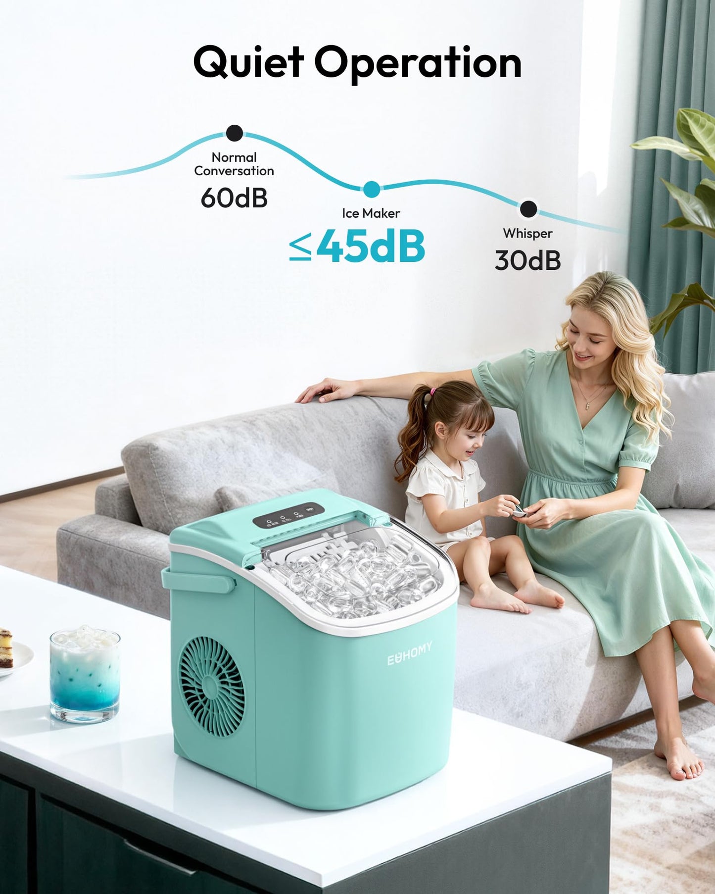 EUHOMY Countertop Ice Maker Machine with Handle, 26lbs Per Day, 9 Ice Cubes Ready in 6 Mins, Auto-Cleaning Portable Ice Maker with Basket and Scoop, for Home/Kitchen/Camping/RV (Green) 🍁 All In One Marketplace Canada
