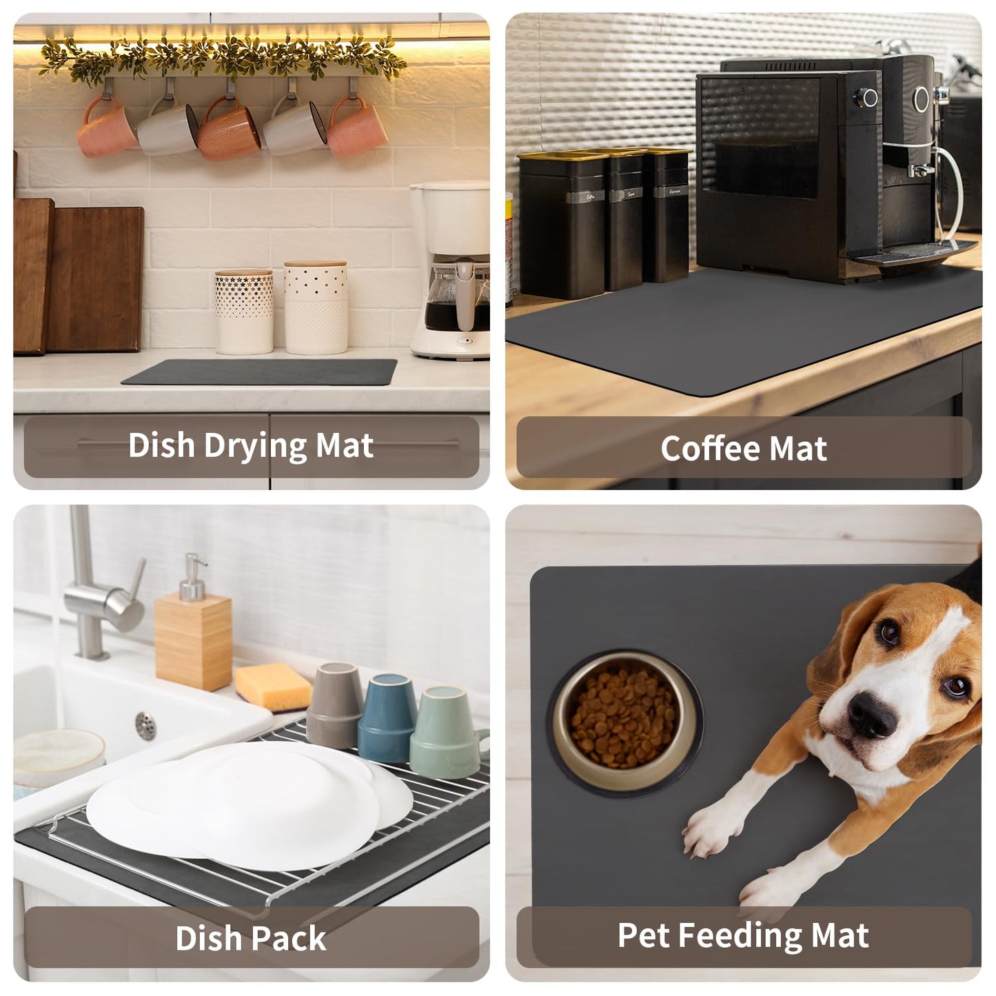 MontVoo-Absorbent Dish Drying Mat-Kitchen Counter Rubber Backed Water Absorbing Drying Mat-Hide Stain Under Dish Mat Quick Dry Coffee Mat-Dark Grey 12''x19'' 🍁 All In One Marketplace Canada