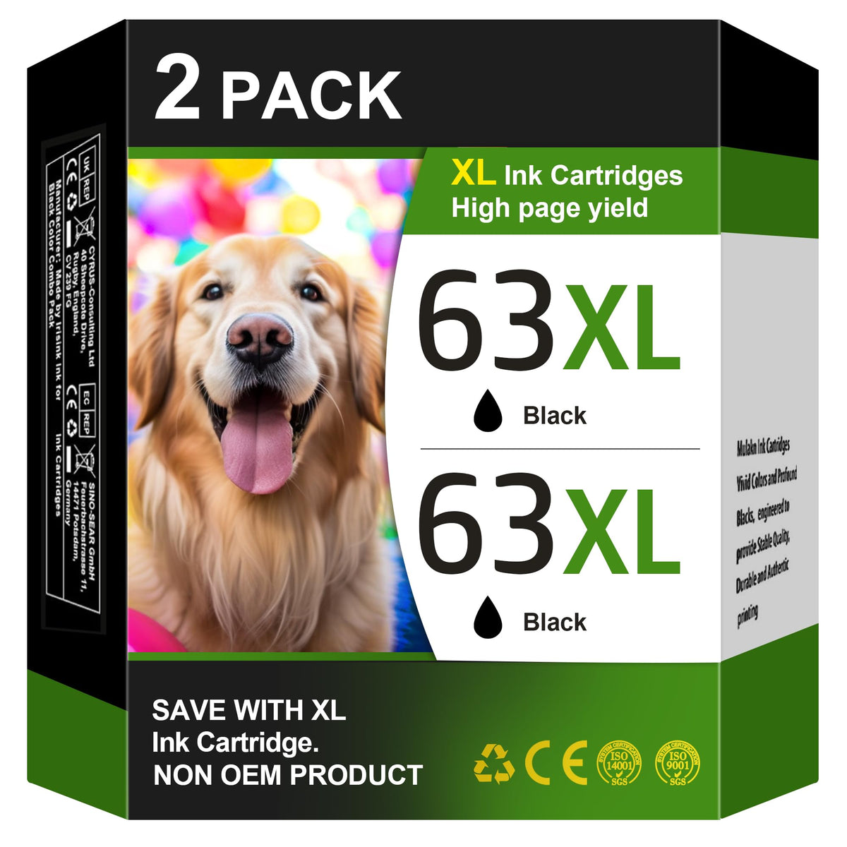 63XL Black High-Yield Ink Cartridge for HP 63 Black Ink Cartridge Replacement for HP Ink 63 Works with HP OfficeJet 3830 4650 5255 5258 Envy 4520 4512 DeskJet 1112 2130 3630 F6U64AN (2 Black Pack) 🍁 All In One Marketplace Canada