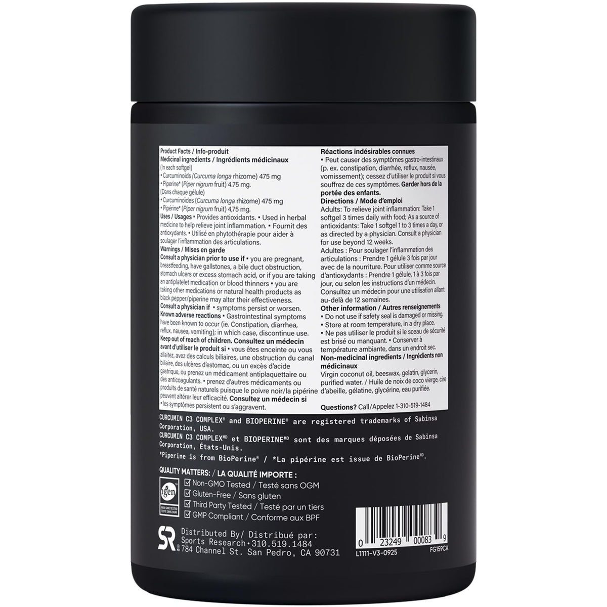 Sports Research® Turmeric Curcumin C3® Complex 500mg, Enhanced with Black Pepper & Organic Coconut Oil for Better Absorption; Non-GMO, Gluten Free & Third-Party Tested - 120 Liquid Softgels 🍁 All In One Marketplace Canada