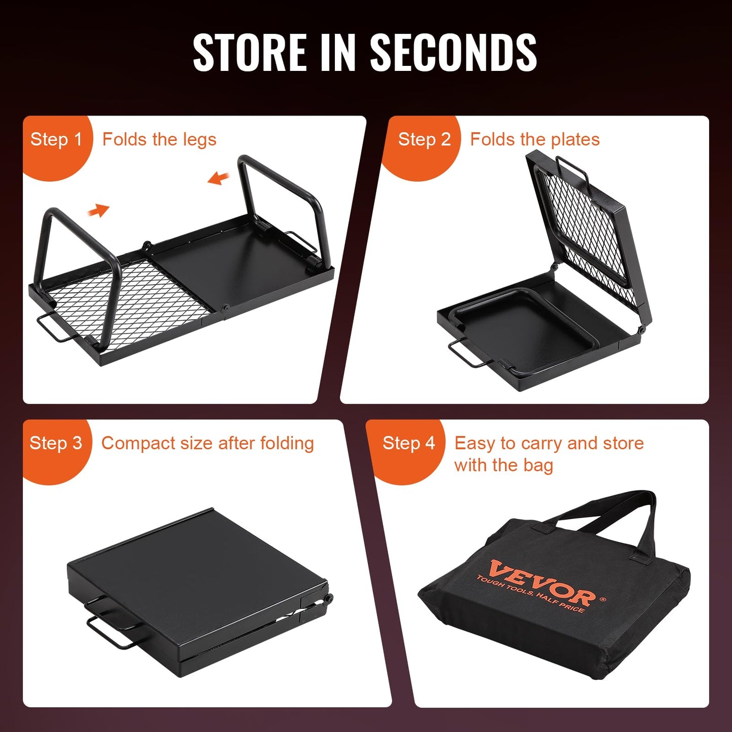 VEVOR Folding Campfire Grill, Heavy Duty Steel Mesh Grate, 22.4" Portable Camping Grates Over Fire Pit, Camp Fire Cooking Equipment with Legs Carrying Bag, Grilling Rack for Outdoor Open Flame Cooking 🍁 All In One Marketplace Canada