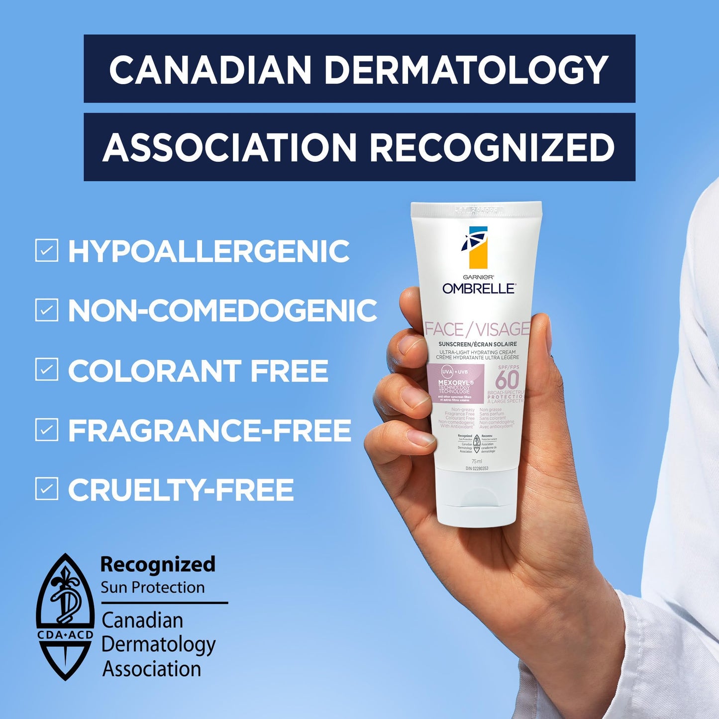 Garnier Ombrelle Ultra Light Face Sunscreen Lotion SPF 60, Broad Spectrum UVA/UVB Very High Protection, For Sensitive Skin, Travel size, Non-Greasy, Non-Sticky, Water Resistant, 75ml 🍁 All In One Marketplace Canada