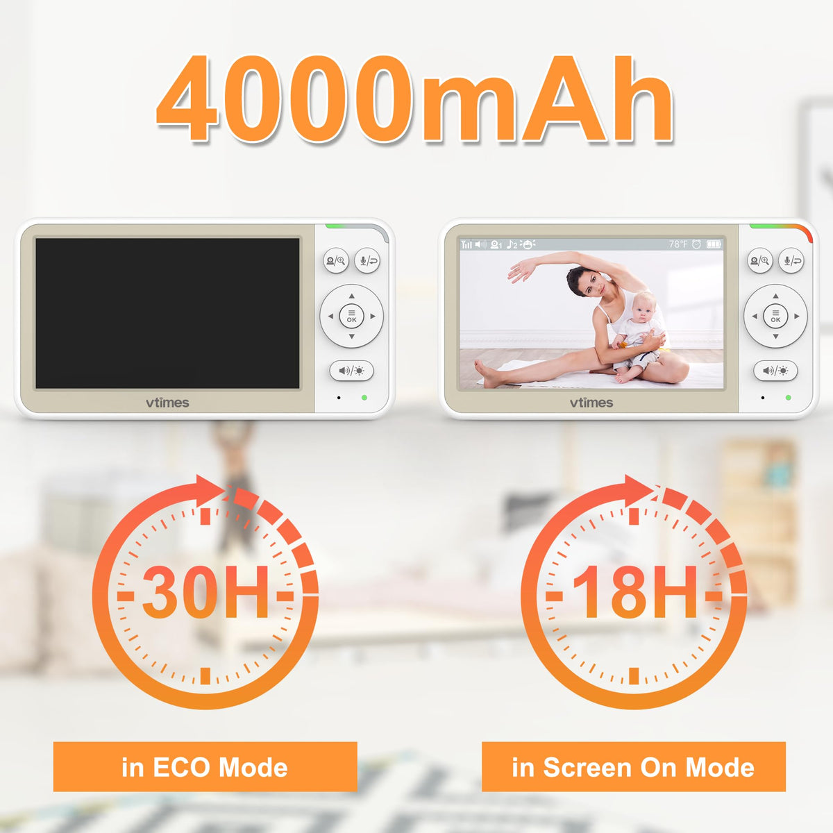 VTimes Baby Monitor No WiFi, 5" Screen Video Baby Monitor with 32Hr Battery, Pan-Tilt-Zoom Camera, VOX Mode, Two-Way Audio, Night Vision, Temperature Display, Lullabies, 1000ft Long Range 🍁 All In One Marketplace Canada