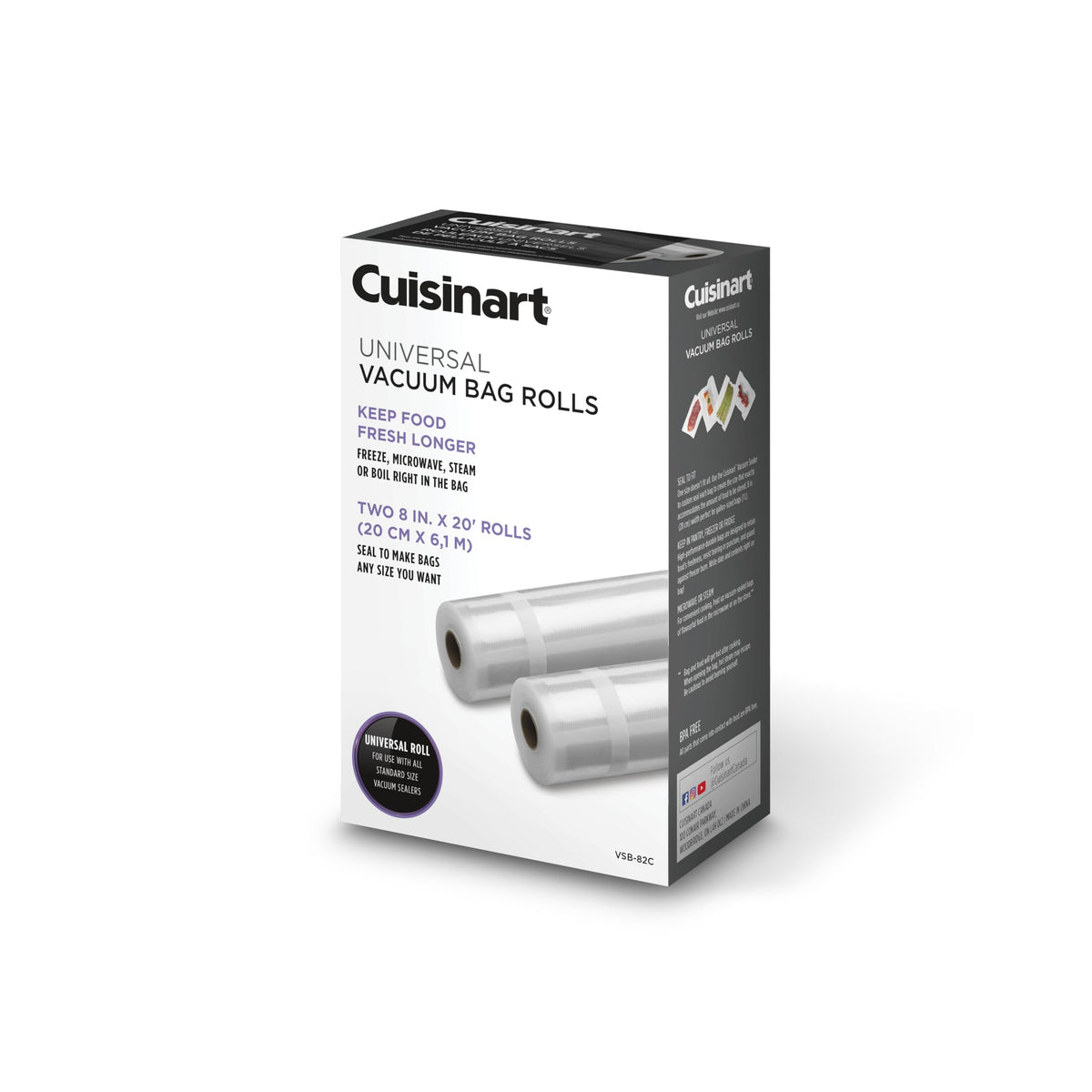 Cuisinart Universal Vacuum Food Saver Sealer Bags 2-Pack 8" x 20ft. Rolls (VSB-82C) BPA Free, Microwave & Freezer Safe , white 🍁 All In One Marketplace Canada