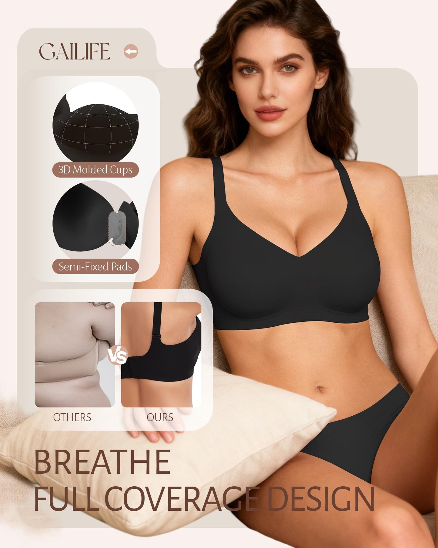 Gailife Womens Jelly Bra for Women Wireless Bras Seamless No Underwire Supportive Full Coverage T-Shirt Bra -New-Black-L 🍁 All In One Marketplace Canada