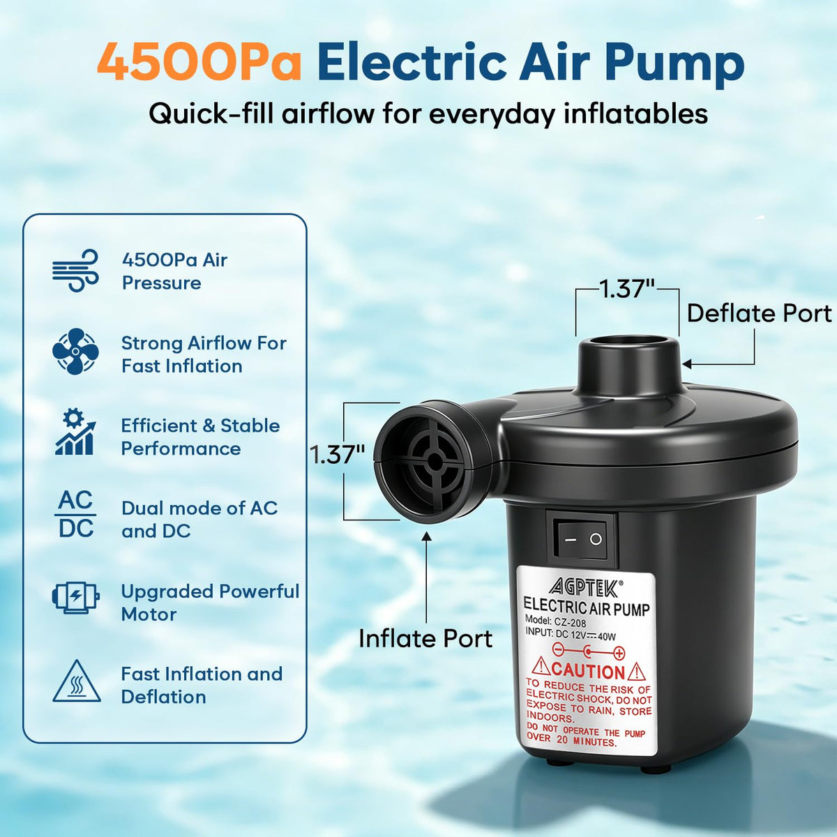 Electric Air Pump, AGPtEK Portable Quick-Fill Air Pump with 3 Nozzles, 4500 Pa 110V AC/12V DC, Perfect Inflator/Deflator Pumps for Outdoor Camping, Inflatable Cushions, Air Mattress Bed, Swimming Ring 🍁 All In One Marketplace Canada
