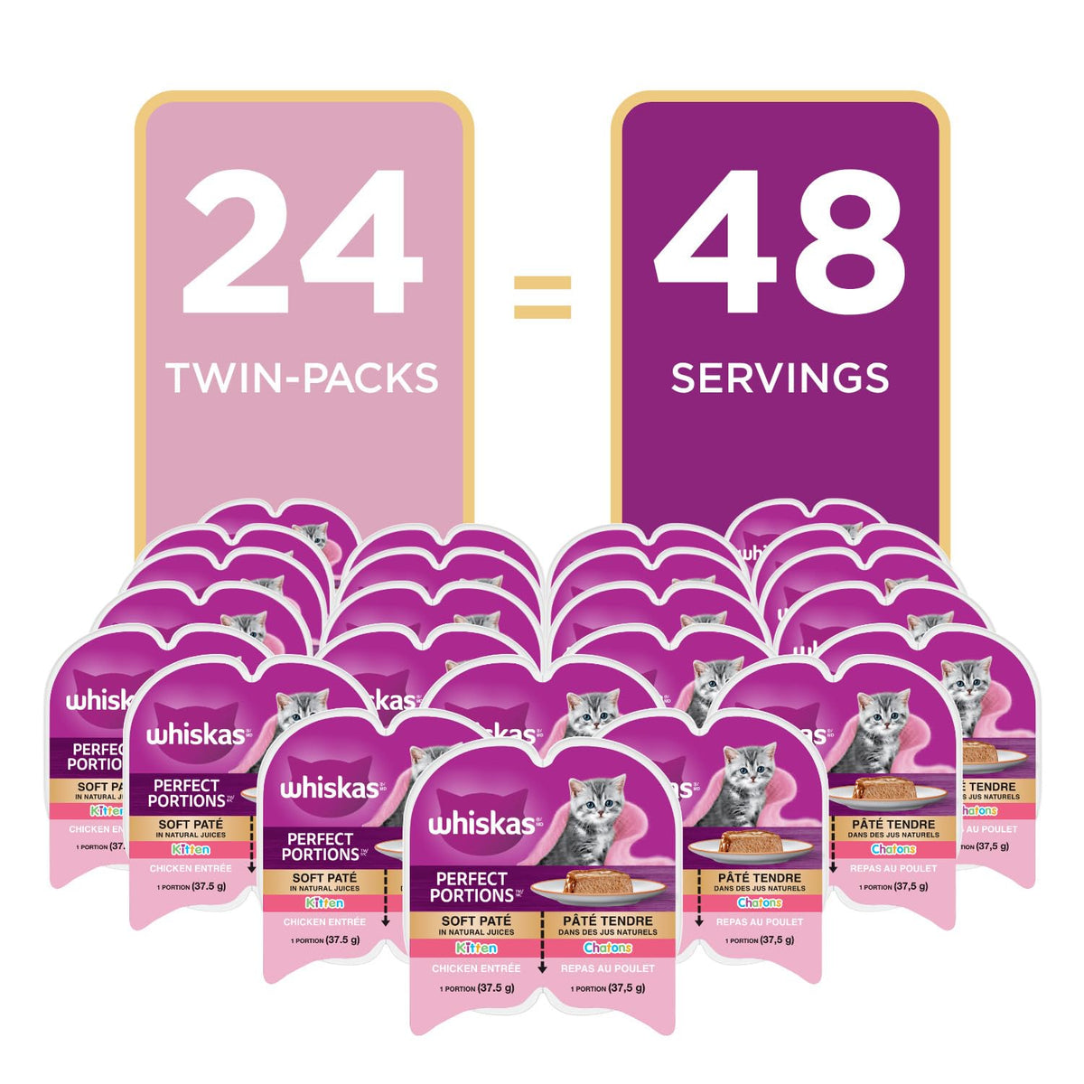 WHISKAS Perfect Portions Kitten Food - Wet Cat Food Paté, Chicken Entrée, 75g (24 Pack) 🍁 All In One Marketplace Canada