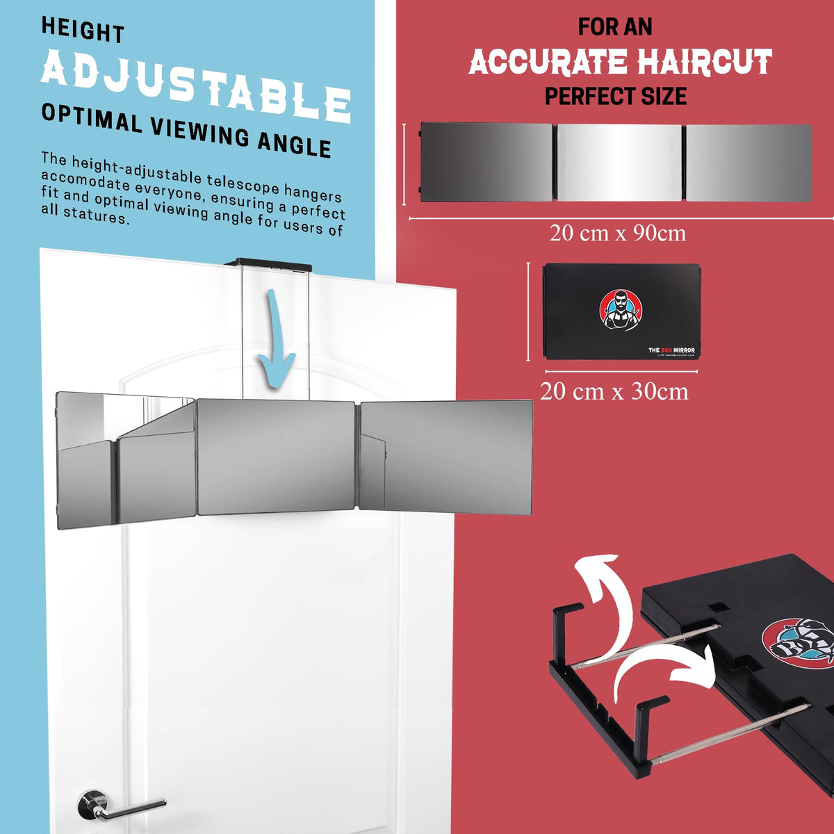 The 360 Mirror - 3 Way Adjustable Trifold Barber Mirror for Self Hair Cutting - Tri Fold Self Haircut System for Men and Women Braiding 🍁 All In One Marketplace Canada