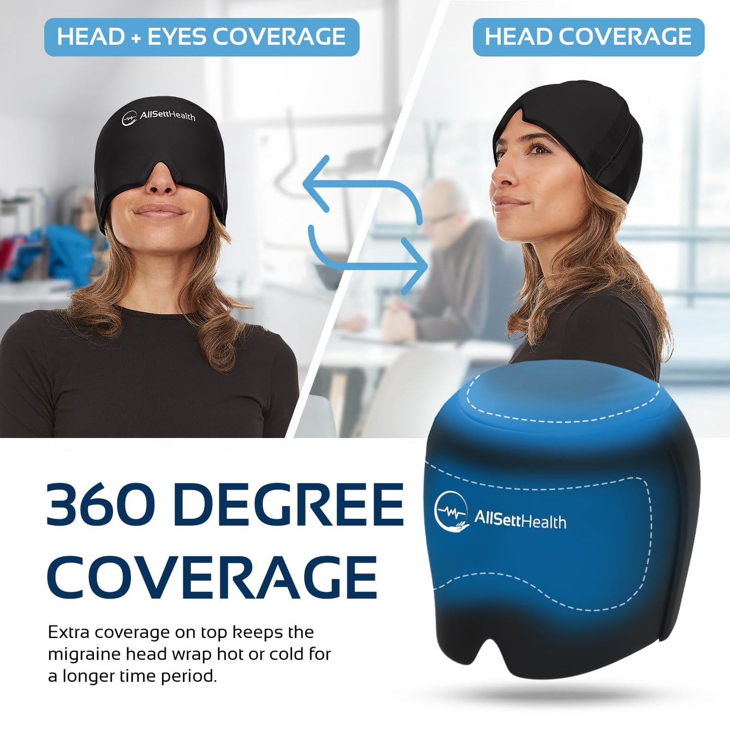 AllSett Health Headache Migraine Relief Cap - Cold Headache Hat for Migraine | Patented Headache Mask & Migraine Hat -Hot and Cold Therapy Cap for Puffy Eyes, Tension, Sinus and Stress Relief 🍁 All In One Marketplace Canada