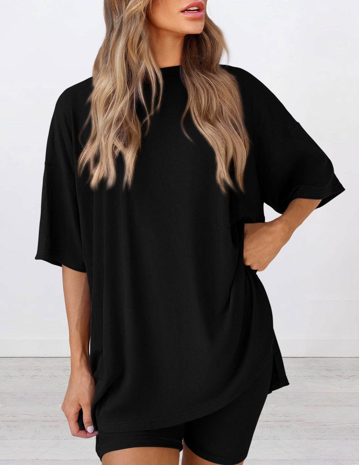 PRETTYGARDEN Women's Two Piece Lounge Set 2026 Summer Casual Oversized Shirts Biker Shorts Matching Airport Travel Outfit (Black,X-Large) 🍁 All In One Marketplace Canada