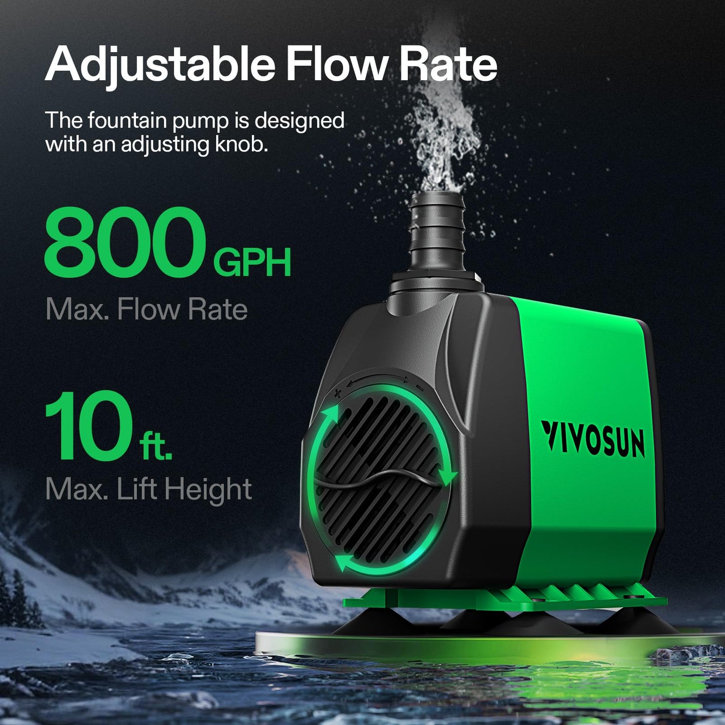 VIVOSUN 800GPH Submersible Pump(3000L/H, 24W), Ultra Quiet Water Pump with 10ft High Lift, Fountain Pump with 5ft Power Cord, 3 Nozzles for Fish Tank, Pond, Aquarium, Statuary, Hydroponics 🍁 All In One Marketplace Canada