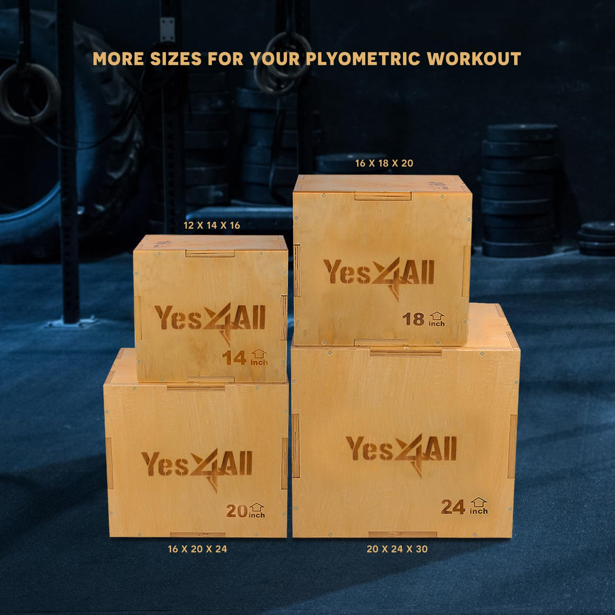 Yes4All 3-in-1 Wooden Plyo Box, Jumping Plyometric Step Platform for Home Gym, 450lb Capacity with Wide Built-in Handles (16"x14"x12" - Basic Wood Finish) 🍁 All In One Marketplace Canada