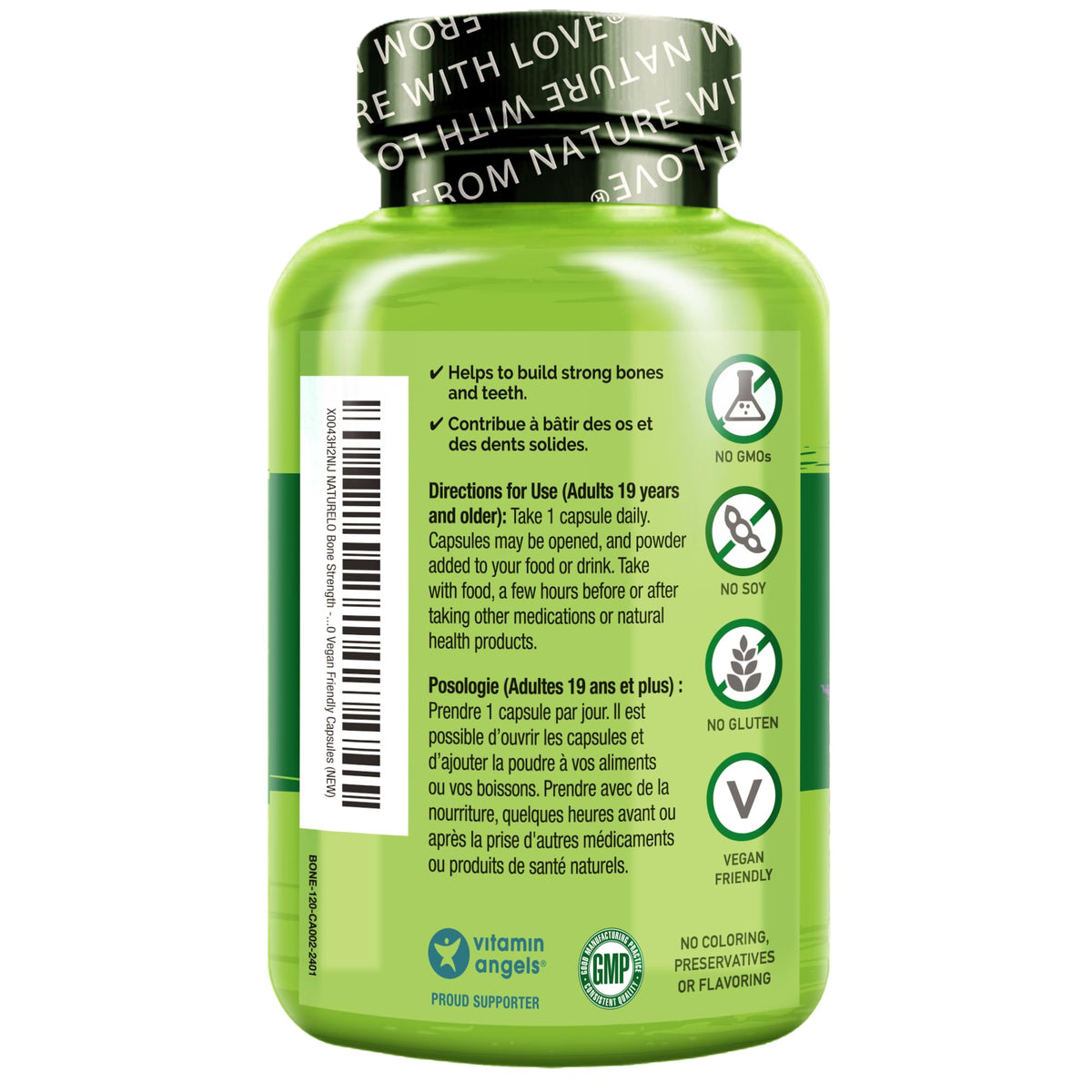 NATURELO Calcium Supplement with Vitamin C, D3, K2, Magnesium & Zinc for Bone Strength, 120 Vegetarian Capsules, with Plant-Based Calcium 600mg, Non-GMO, Soy & Gluten-Free 🍁 All In One Marketplace Canada