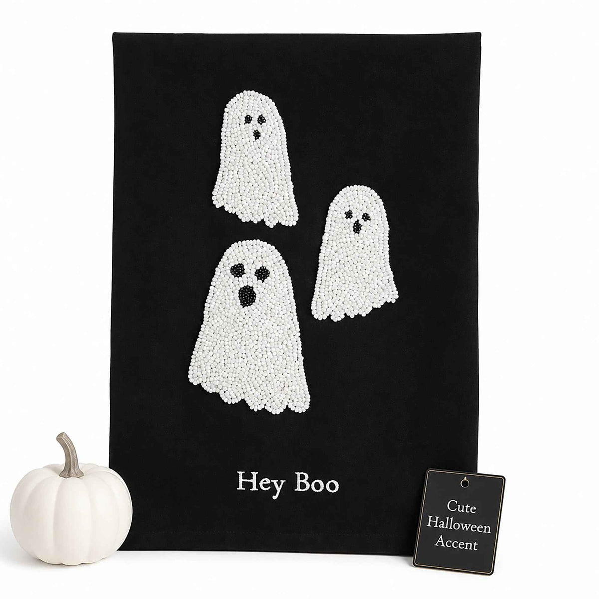 Mud Pie Halloween Bead Towel, Ghost, 26" x 14"