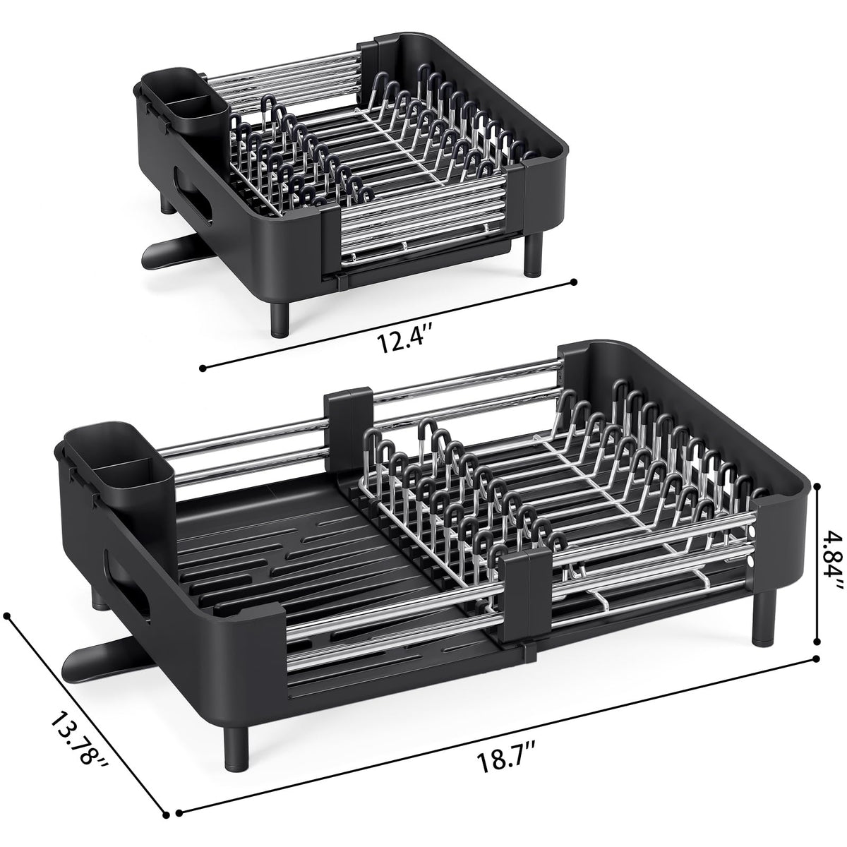 Urackify Extendable Dish Drying Rack, Dual Part Dish Drainers with Non-Scratch and Movable Cutlery Drainer and Drainage Spout, Adjustable Dish Rack for Kitchen,Black 🍁 All In One Marketplace Canada