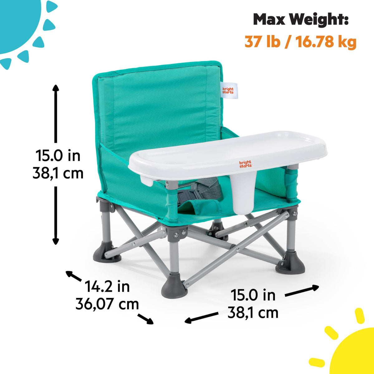 Bright Starts Pop 'N Sit Portable Booster, Indoor/Outdoor Use, Floor Seat with Feeding Tray, Teal, 6 Mos - 3 Yrs 🍁 All In One Marketplace Canada