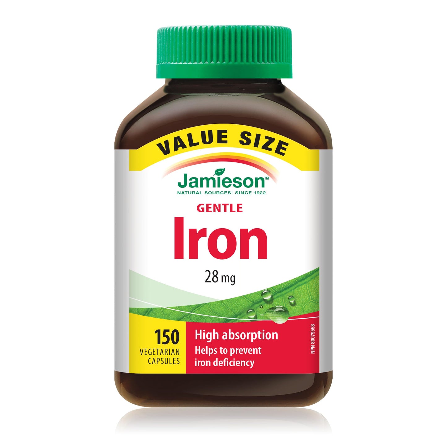 Jamieson Iron 28 mg, with Folic Acid, Vitamin B2, Vitamin B12, and Vitamin C, Helps Prevents Iron Deficiency, Provides Superior Absorption, and Gentle on the Stomach. Non-GMO, Gluten-Free, 150 Vegetarian Capsules 🍁 All In One Marketplace Canada