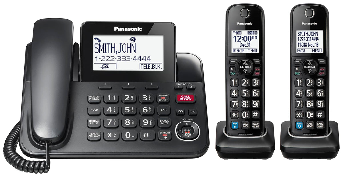 Panasonic Expandable Corded Phone System, Bluetooth Pairing for Wireless Headphones and Hearing Aids, Smart Call Block, Bilingual Talking Caller ID, 2 Handsets - KXTGF892B (Black) 🍁 All In One Marketplace Canada
