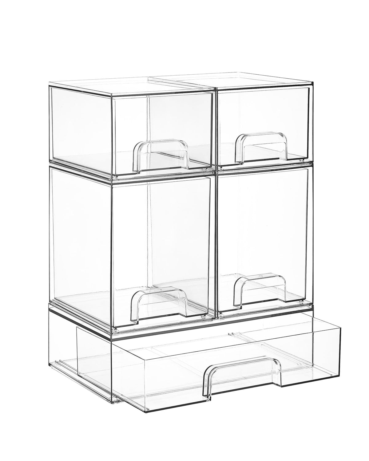 Vtopmart Stackable Storage Drawers Set of 5, 12" Wide and 4.4''&7.6'' High Clear Plastic Organizer Bins for Beauty Supplies,Ideal for Vanity, Bathroom,Cabinet,Pantry Organization 🍁 All In One Marketplace Canada