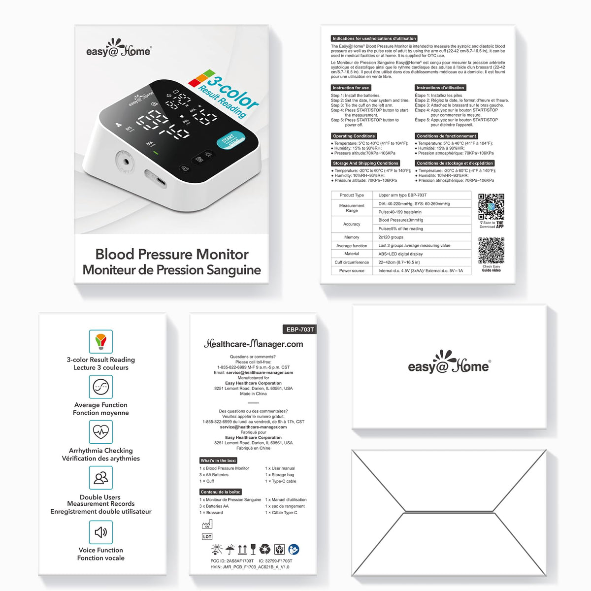 Bluetooth Blood Pressure Machine for Home Use – Easy@Home Smart BP Monitor with Free MyHeartPal App, Voice Function & LED Screen, Supports Apple & Android Devices, EBP-703T 🍁 All In One Marketplace Canada