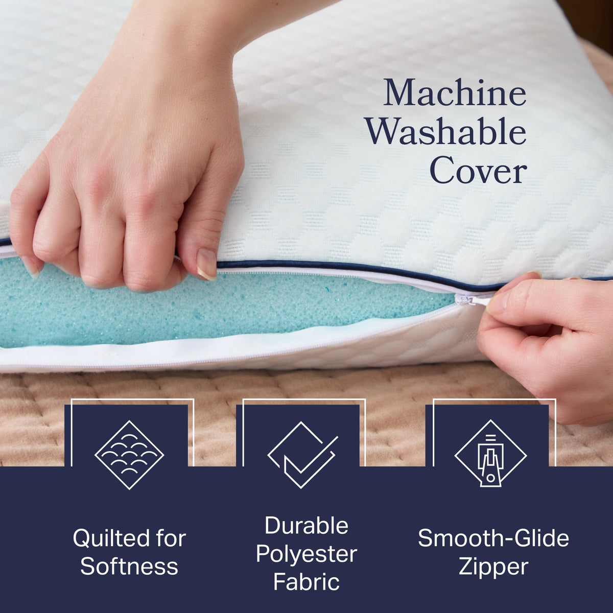 WEEKENDER Ventilated Gel Memory Foam Pillow - Washable Cover - Queen Size(Pack of 1), White 🍁 All In One Marketplace Canada