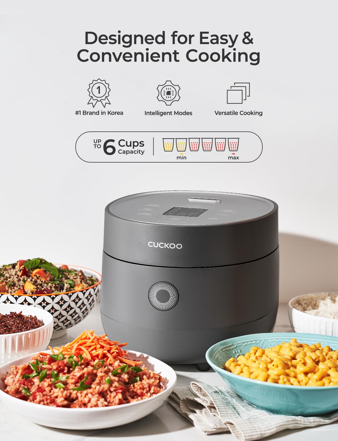 CUCKOO Rice Cooker 6 Cup Uncooked / 12 Cup Cooked, Modern Fuzzy Logic Rice Cooker Small with Delay Timer & Keep Warm Setting, Versatile Food Steamer for Cooking, Non-Stick Inner Pot, Gray (CR-0675FG) 🍁 All In One Marketplace Canada