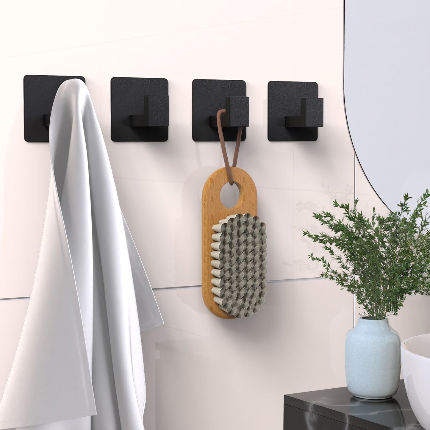 PMMASTO Black 4 Pack Self Adhesive Wall Hooks for Hanging, Stick On Wall Hanger Hook for Shower, Robe, Hat - Aluminium 🍁 All In One Marketplace Canada