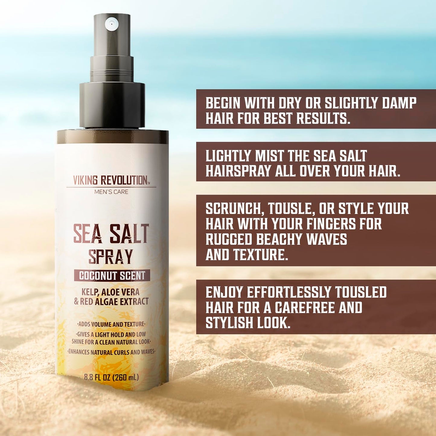 Viking Revolution Sea Salt Hair Spray for Men - Coconut - 260ml - Texturizing With Kelp, Aloe Vera & Red Algae Extract - Adds Volume & Texture for Beach Hair 🍁 All In One Marketplace Canada